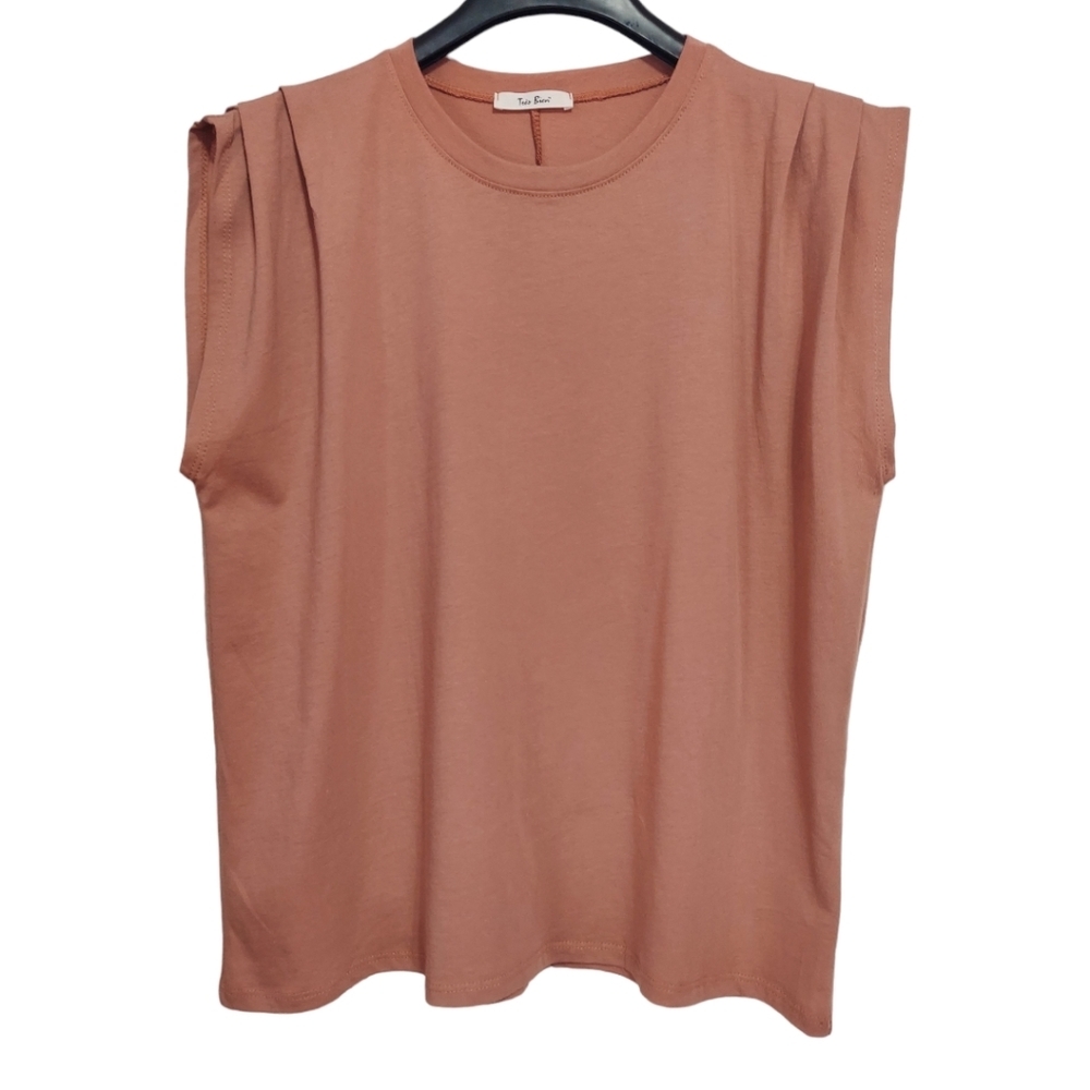 Sleeveless Blouse Womens Small Peach Shoulder Pleated Tank Top Fit Relaxed